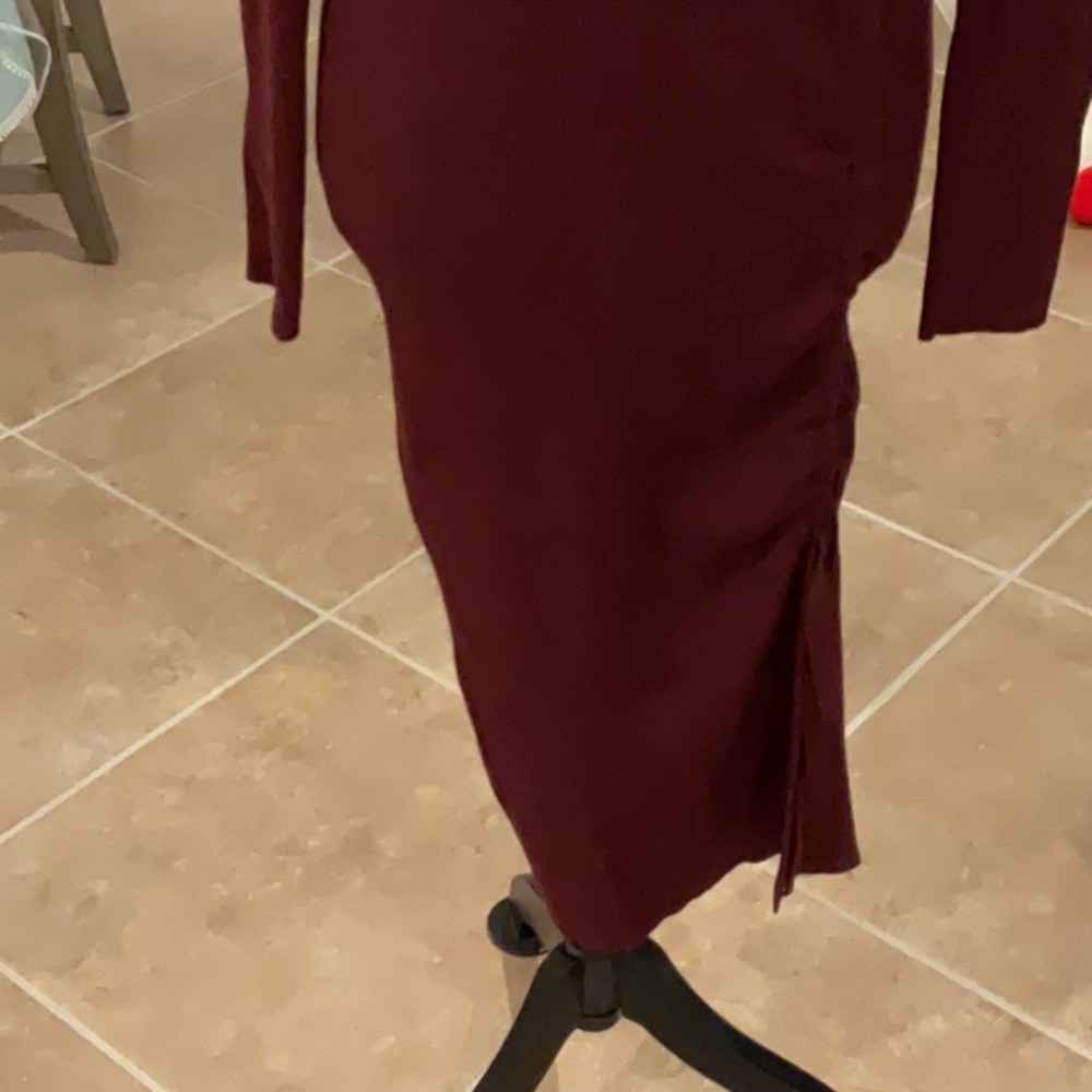 Gilli Wine Colored Ribbed Side Drawstring Dress,S… - image 4